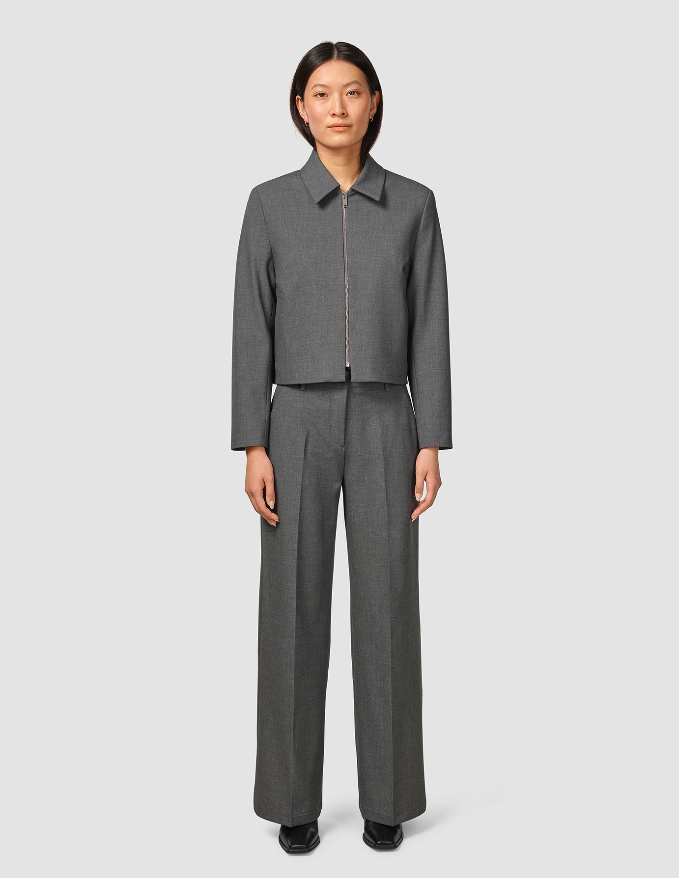 Essential Short Zip Jacket Dark Grey Melange